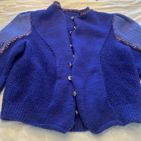 Handmade Button Down Floral Textured Knit Sweater Wide Puffy Shoulders SZ M - Picture 12 of 13